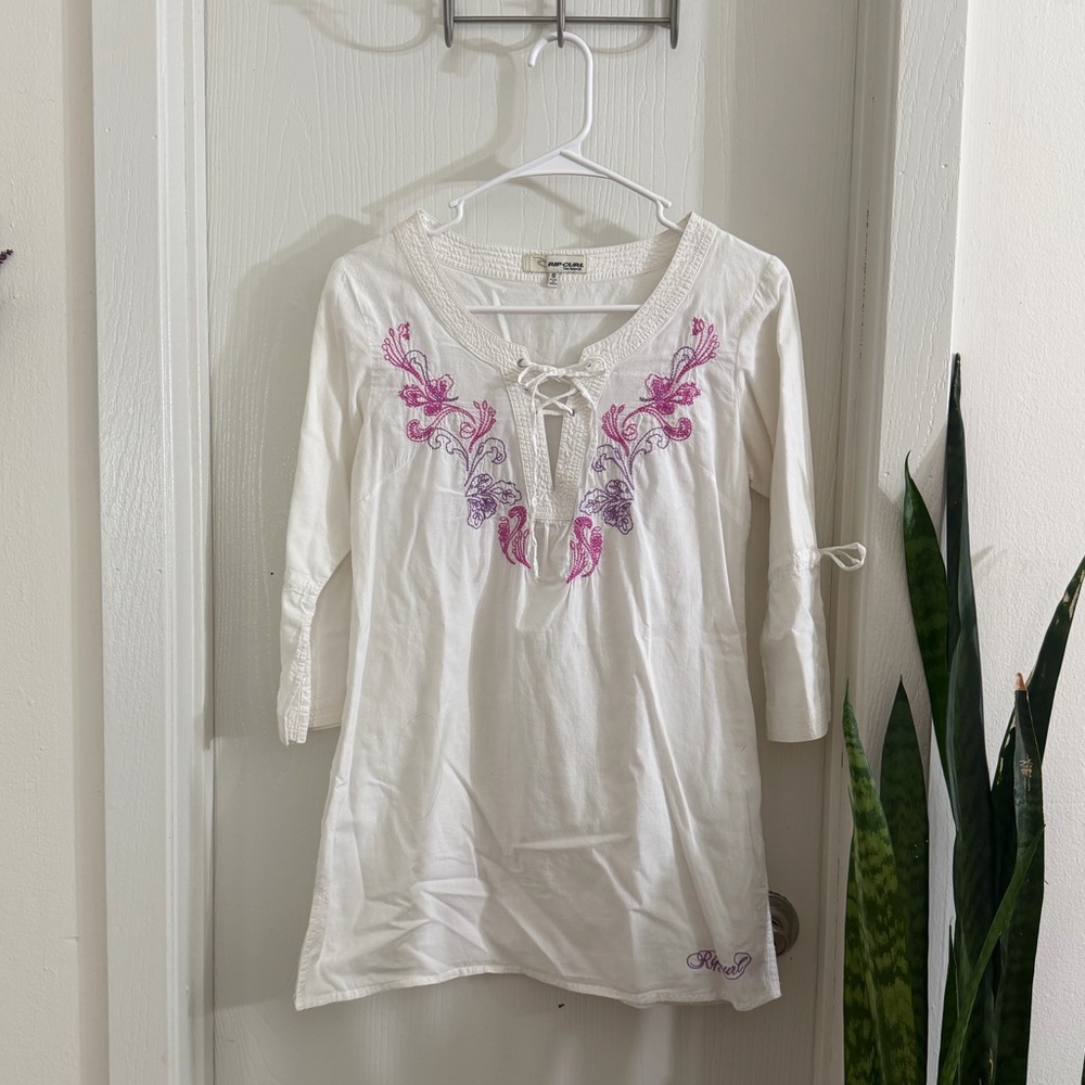 Rip Curl White Tunic with Pink and Purple Embroidery